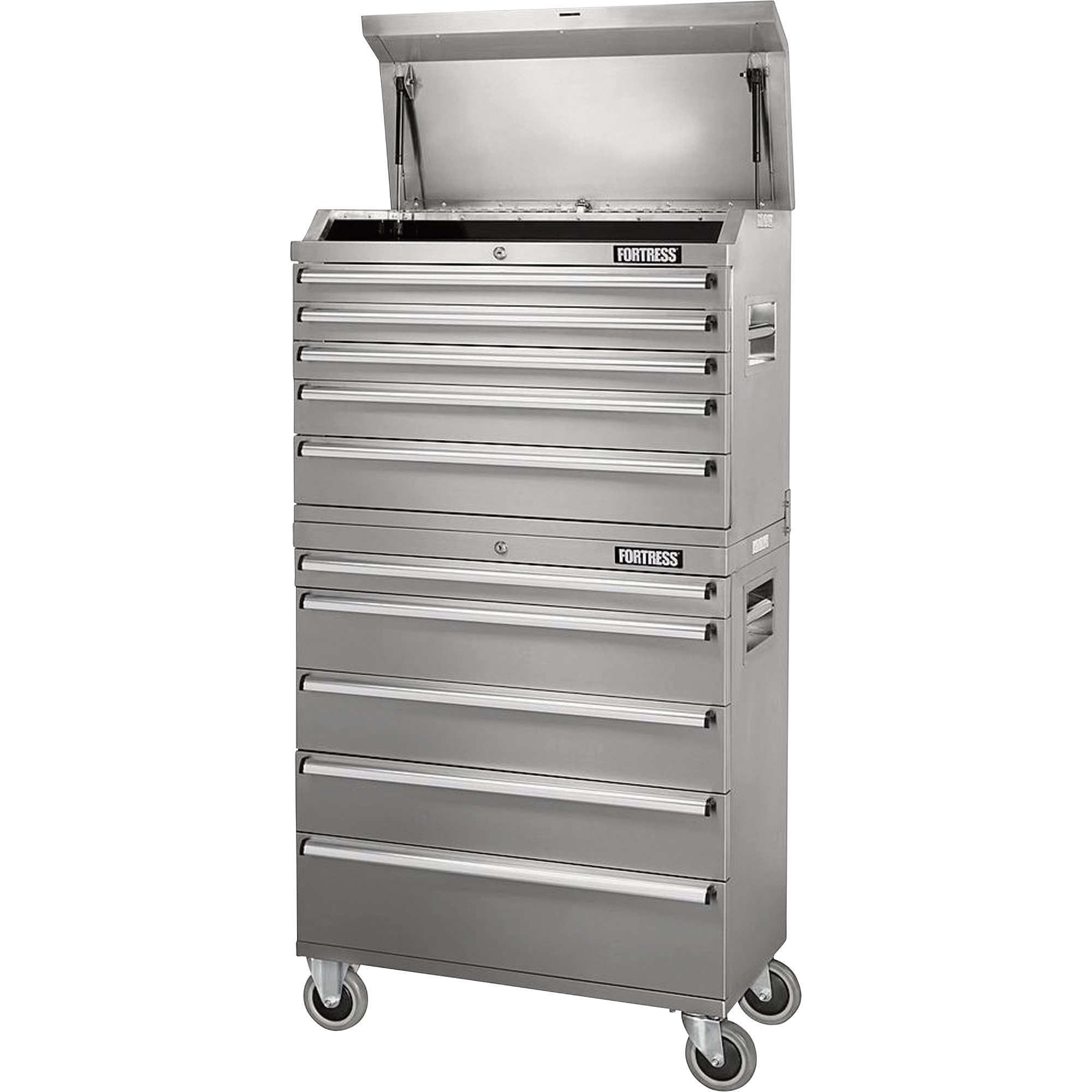 Waterloo 10-Drawer 2-Piece Stainless Steel Rolling Tool Cabinet — 32in.W x 17in.D x 61in.H, Model# 113269113270